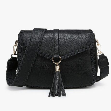 Jen & Co Cam Whipstitch Flapover Crossbody with Tassel