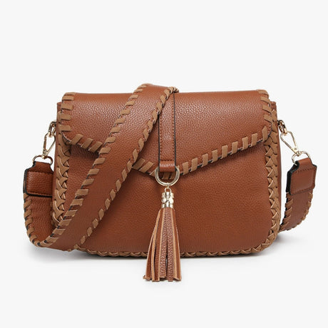 Jen & Co Cam Whipstitch Flapover Crossbody with Tassel