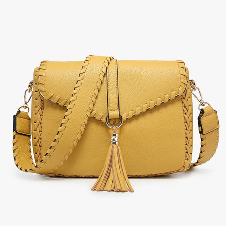 Jen & Co Cam Whipstitch Flapover Crossbody with Tassel