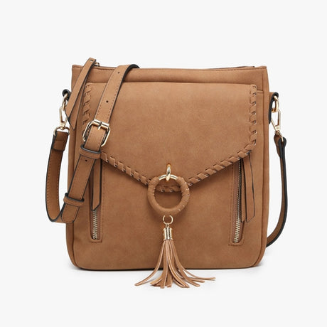 Jen & Co Layla Faux Suede Whipstitch Crossbody with Tassel