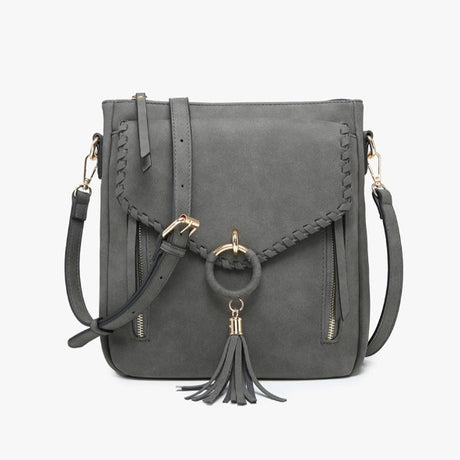 Jen & Co Layla Faux Suede Whipstitch Crossbody with Tassel
