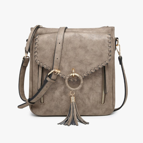 Jen & Co Layla Faux Suede Whipstitch Crossbody with Tassel