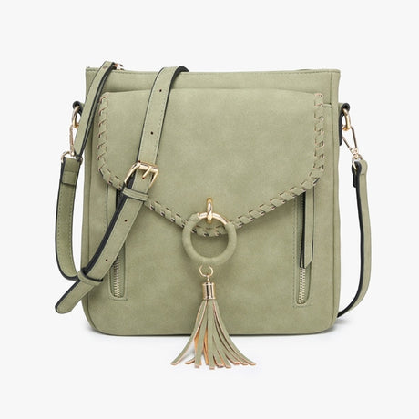 Jen & Co Layla Faux Suede Whipstitch Crossbody with Tassel