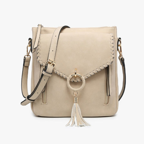 Jen & Co Layla Faux Suede Whipstitch Crossbody with Tassel