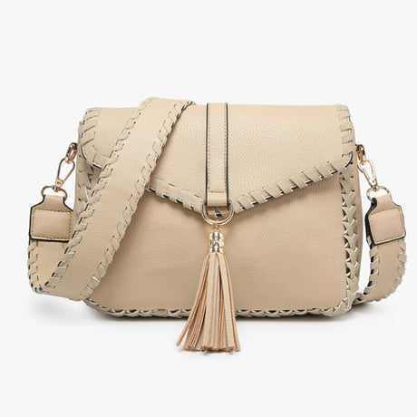 Jen & Co Cam Whipstitch Flapover Crossbody with Tassel