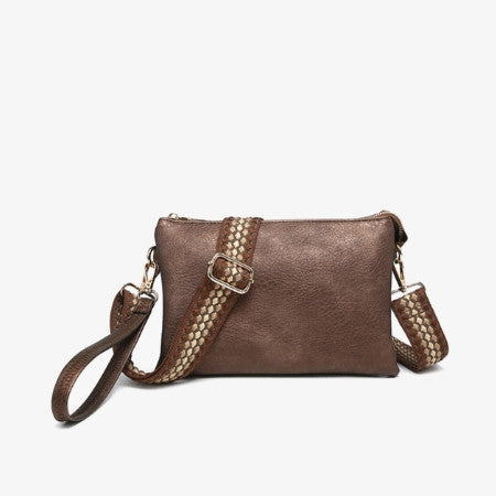 cocoa pearl crossbody bag with braided strap on a light gray background