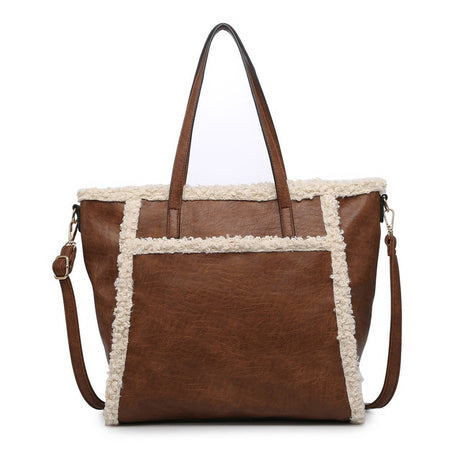 Jen & Co Lulu Sherpa Trim Tote with Front Pocket