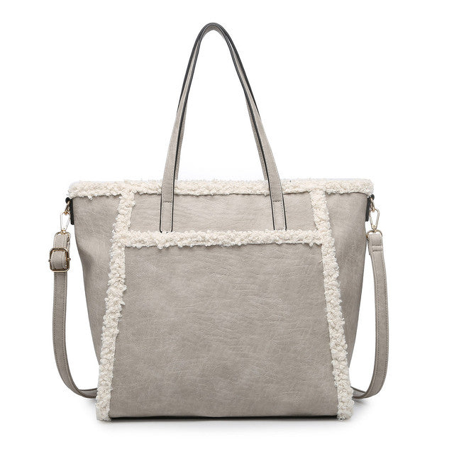 Jen & Co Lulu Sherpa Trim Tote with Front Pocket