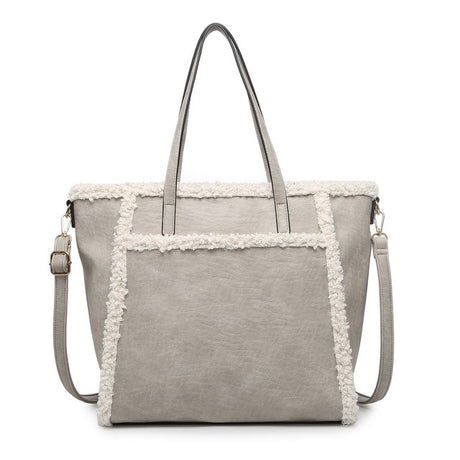 Jen & Co Lulu Sherpa Trim Tote with Front Pocket