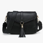 Jen & Co Cam Whipstitch Flapover Crossbody with Tassel