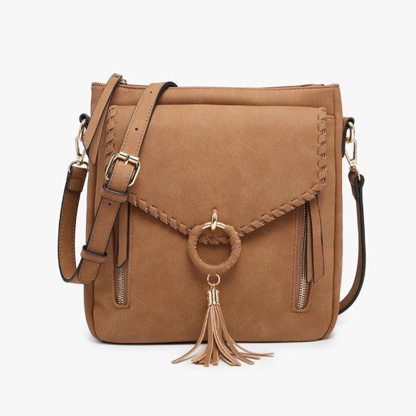 Jen & Co Layla Faux Suede Whipstitch Crossbody with Tassel