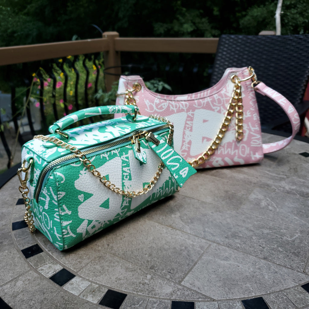 Jen & Co Graffiti Rectangle Crossbody with Chain lifestyle shot