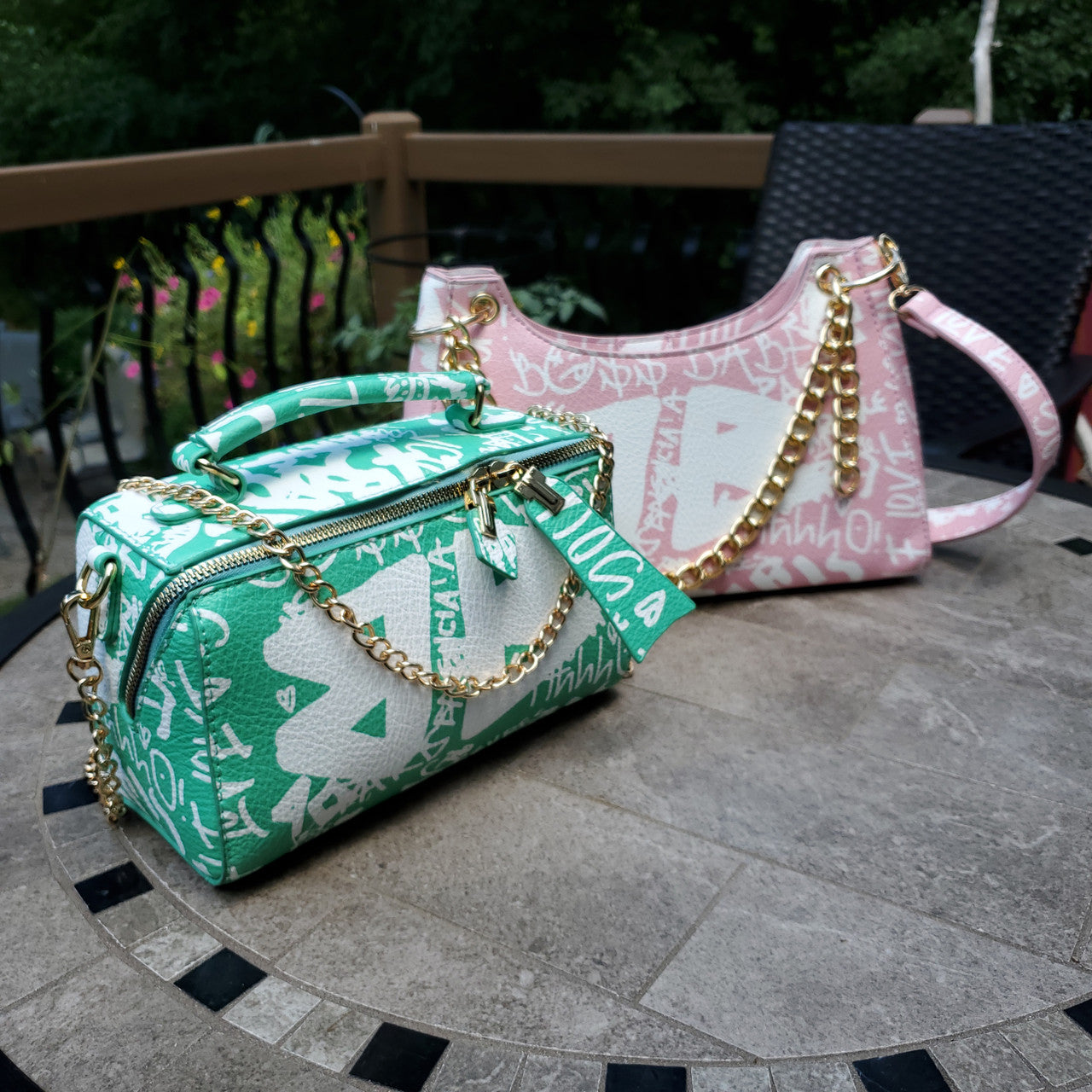 Jen & Co Graffiti Rectangle Crossbody with Chain lifestyle shot