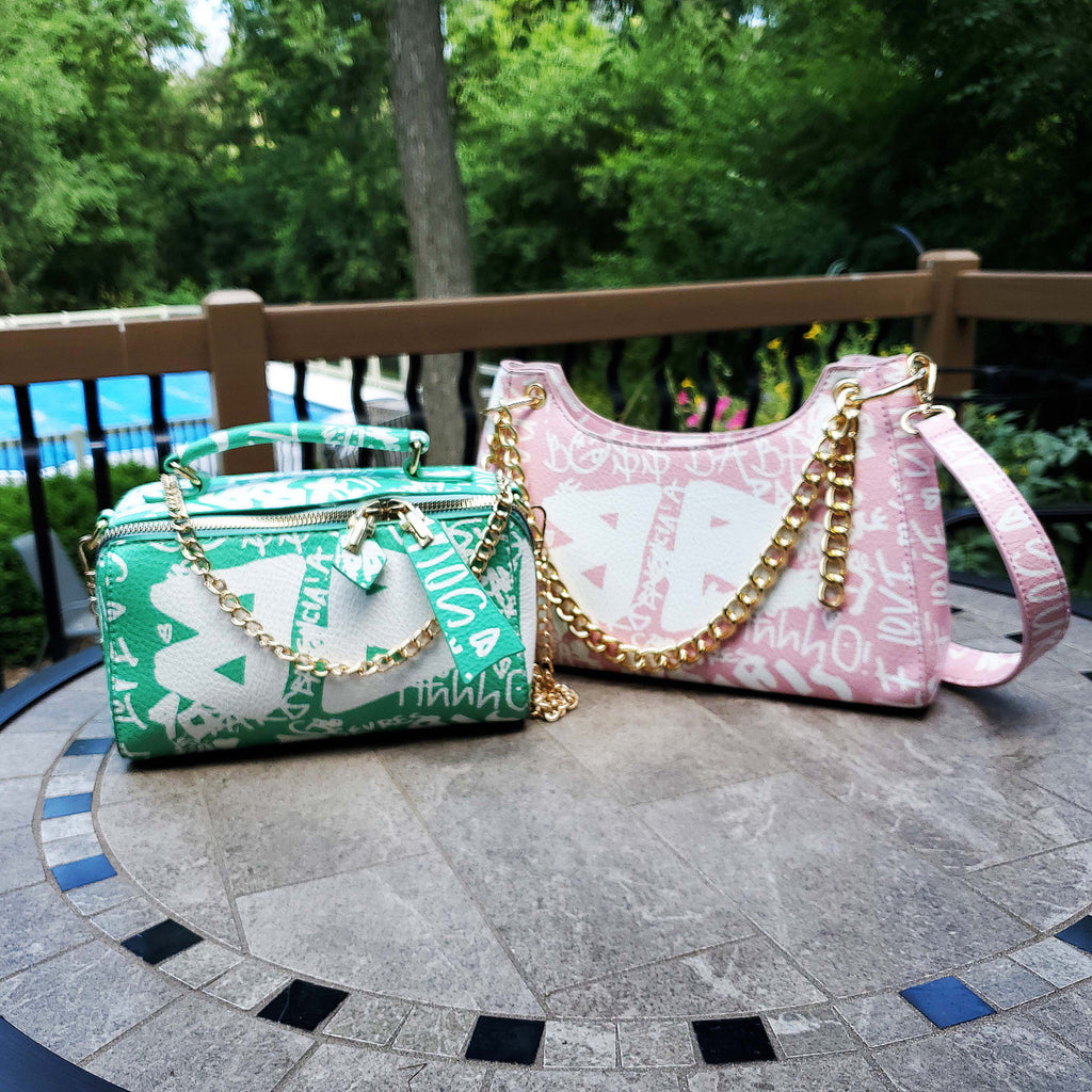 Jen & Co Graffiti Crossbody with Chain lifestyle shot