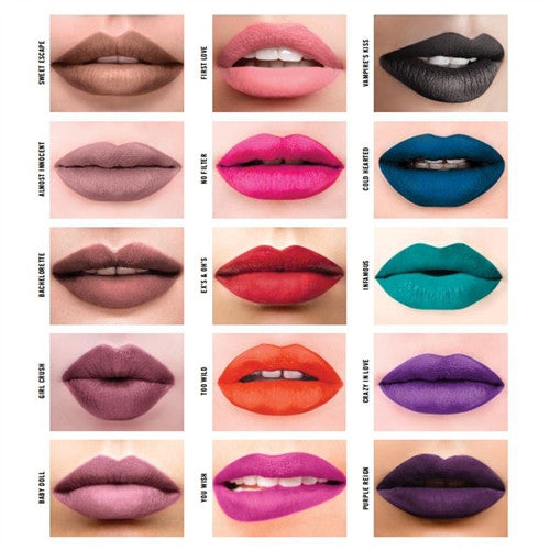 Annika Maya Liquid Lipstick Matte color swatch chart