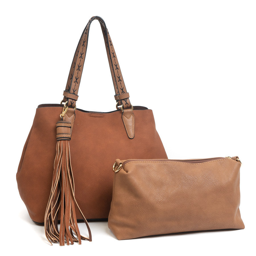 Jen & Co Aliza Large Tassel 2 in 1 Satchel Brown
