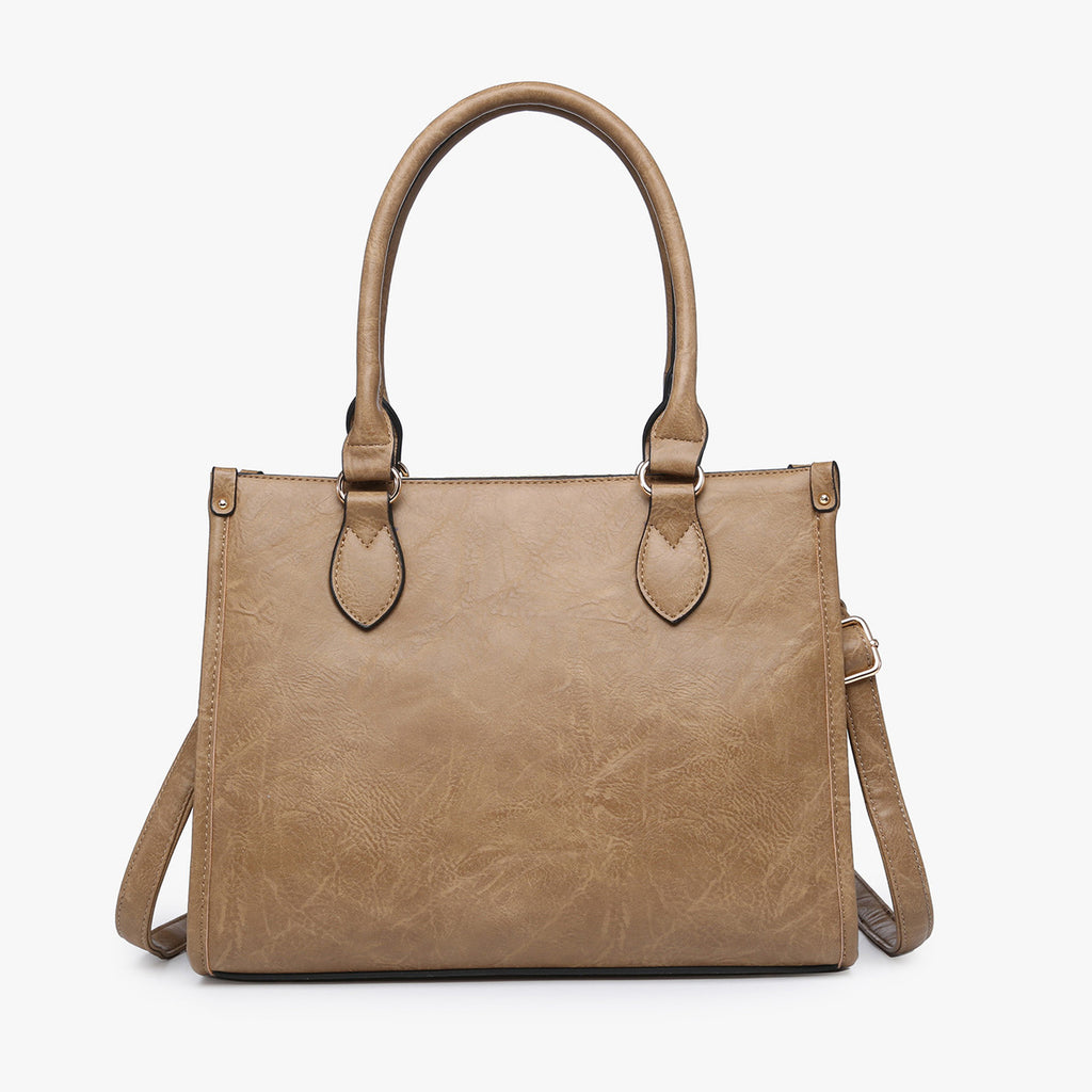 Jen & Co Alma Tri-Color Striped Satchel with Tassel back view