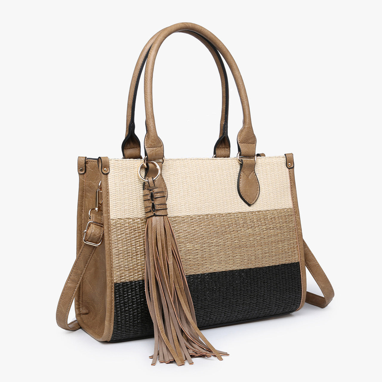 Jen & Co Alma Tri-Color Striped Satchel with Tassel alt view