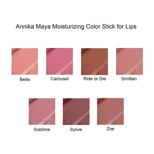 Annika Maya Moisturizing Color Stick for Lips Shade Chart