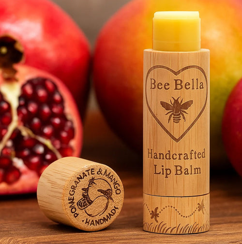 Bee Bella Lip Balm in Pomegranate and Mango style shot
