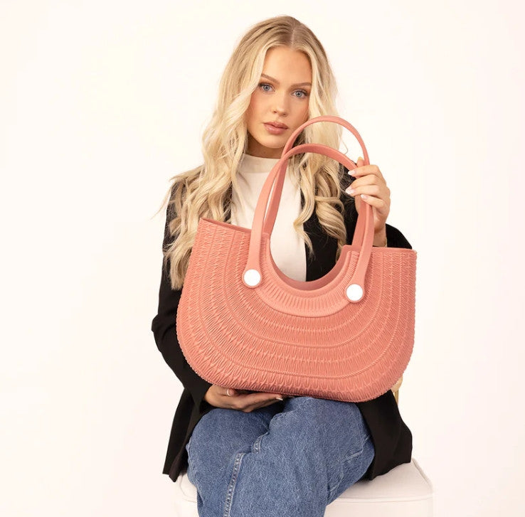 Jen & Co Blythe Textured Versa Tote style shot terracotta