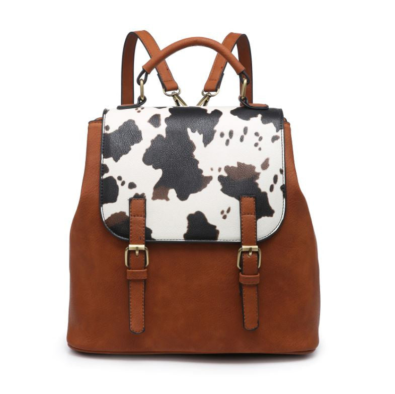 Jen & Co Brooks Convertible Backpack in cow print