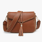 Jen & Co Cam Whipstitch Flapover Crossbody with Tassel