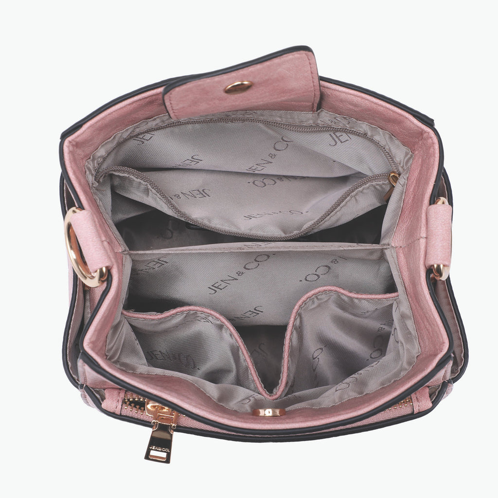 Jen & Co Jeanne Square Bucket Bag w/ Guitar Strap inside view