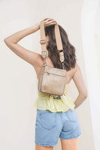 Jen & Co Jeanne Square Bucket Bag w/ Guitar Strap style shot