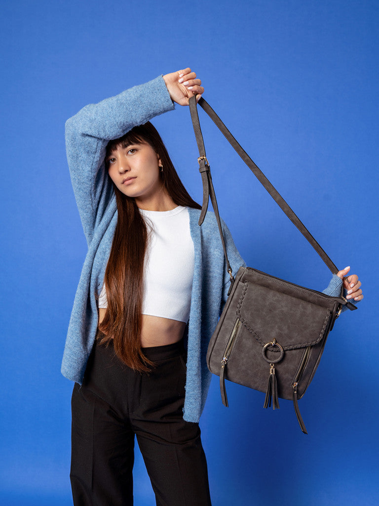 Jen & Co Layla Faux Suede Whipstitch Crossbody style shot