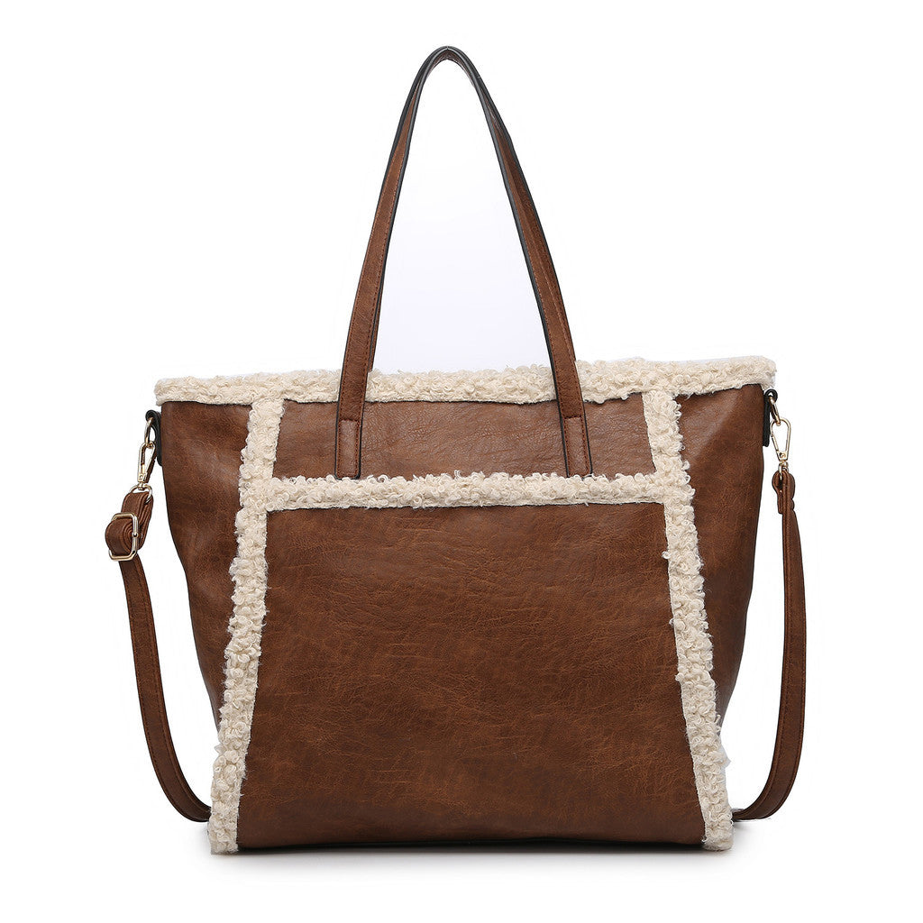 Jen & Co Lulu Sherpa Trim Tote with Front Pocket