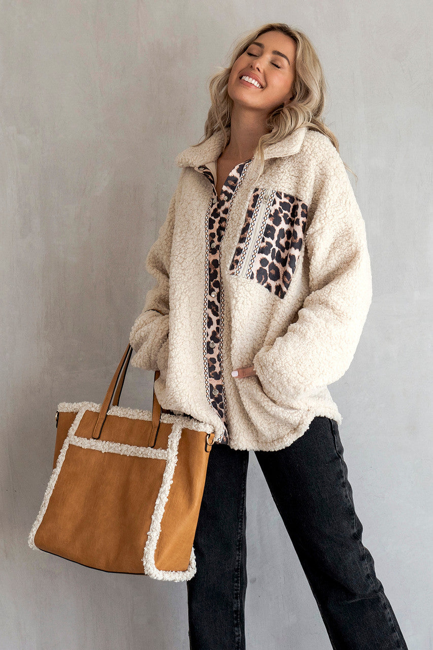Jen & Co Lulu Sherpa Trim Tote with Front Pocket Style Shot