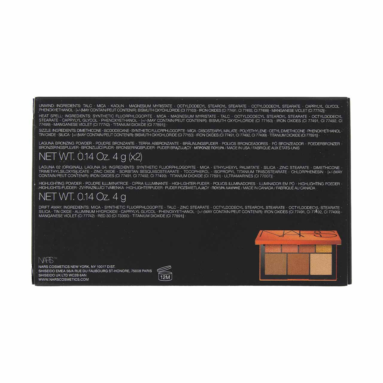 NARS Laguna Ultimate Face Palette box back