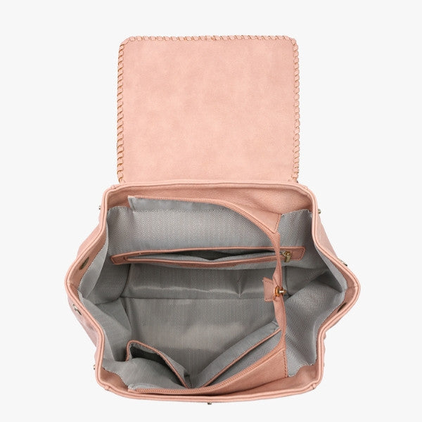 Jen & Co Olive Studded Whipstitch Backpack inside view