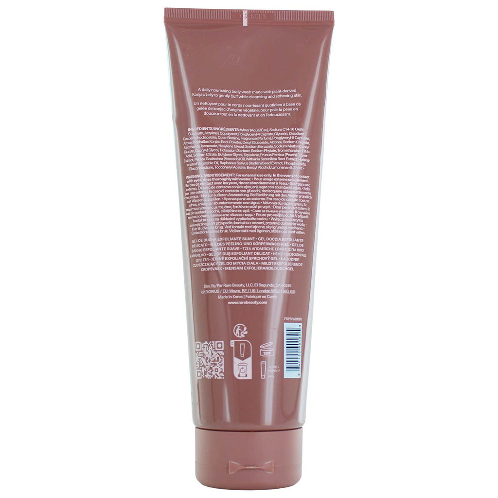 Rare Beauty Find Comfort Gentle Exfoliating Body Wash back of tube