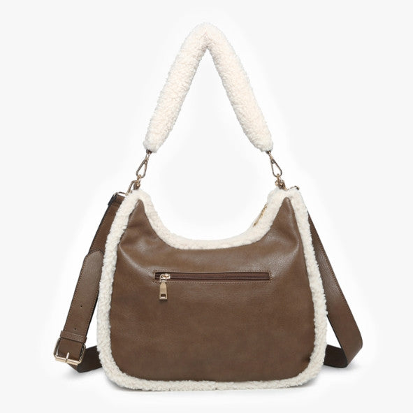 Jen & Co Reece Sherpa Trim Satchel back view