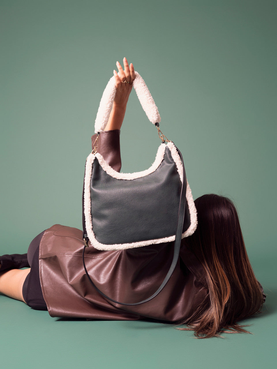 Jen & Co Reece Sherpa Trim Satchel style shot