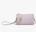 Cool pink handbag with a strap on a white background