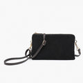 Corduroy Black clutch bag with a strap on a white background