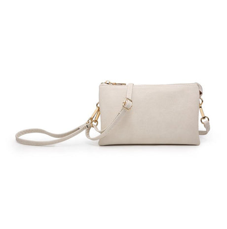 Off white handbag with a strap on a white background