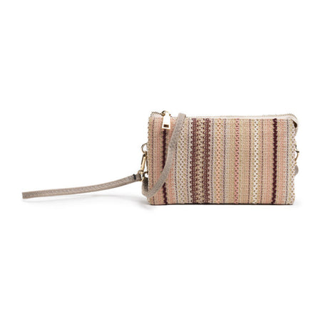 Striped woven clutch bag on a white background