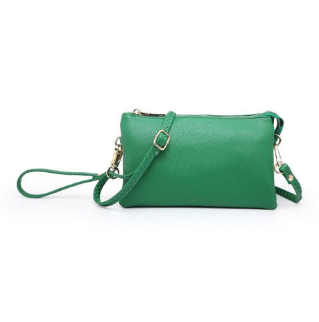 Emerald green handbag with a strap on a white background