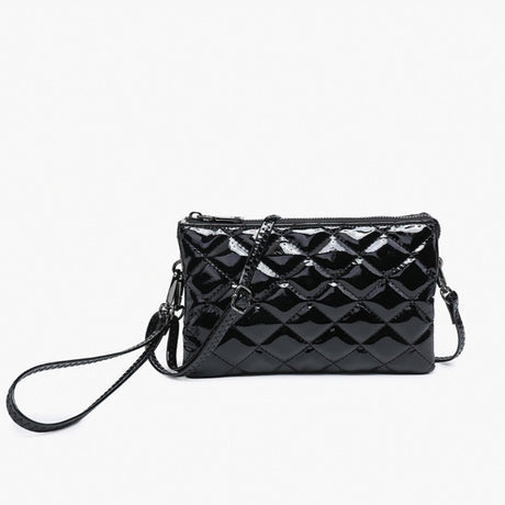 Riley High Gloss Quilted handbag with a strap on a white background