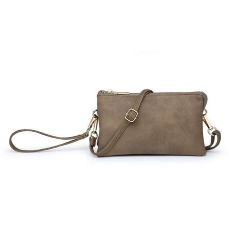 Khaki crossbody bag on a white background