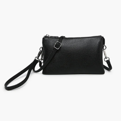 Midnight black crossbody bag on a white background