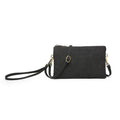 Suede Black clutch bag with a strap on a white background