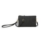 Suede Black clutch bag with a strap on a white background