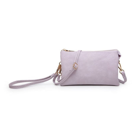 Purple handbag with a strap on a white background