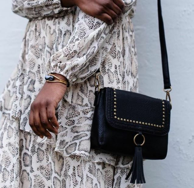 Jen & Co Sage Studded Crossbody in black style shot