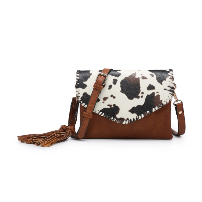 Jen & Co Sloane Flapover Crossbody  in cow print
